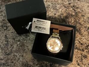 COACH Boyfriend Gold Tone Watch 14503141 Crystal Bezel Signature C Dial + Box